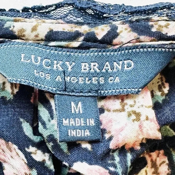 LUCKY BRAND Women Long Sleeve Pullover Keyhole Neck Floral Shirt Top Sz Medium - Picture 10 of 12